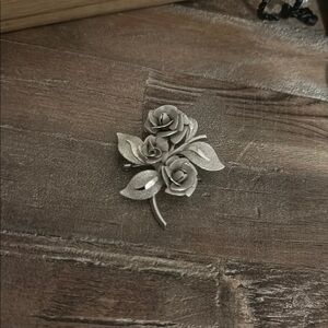 Vintage Coro arose silver brooch